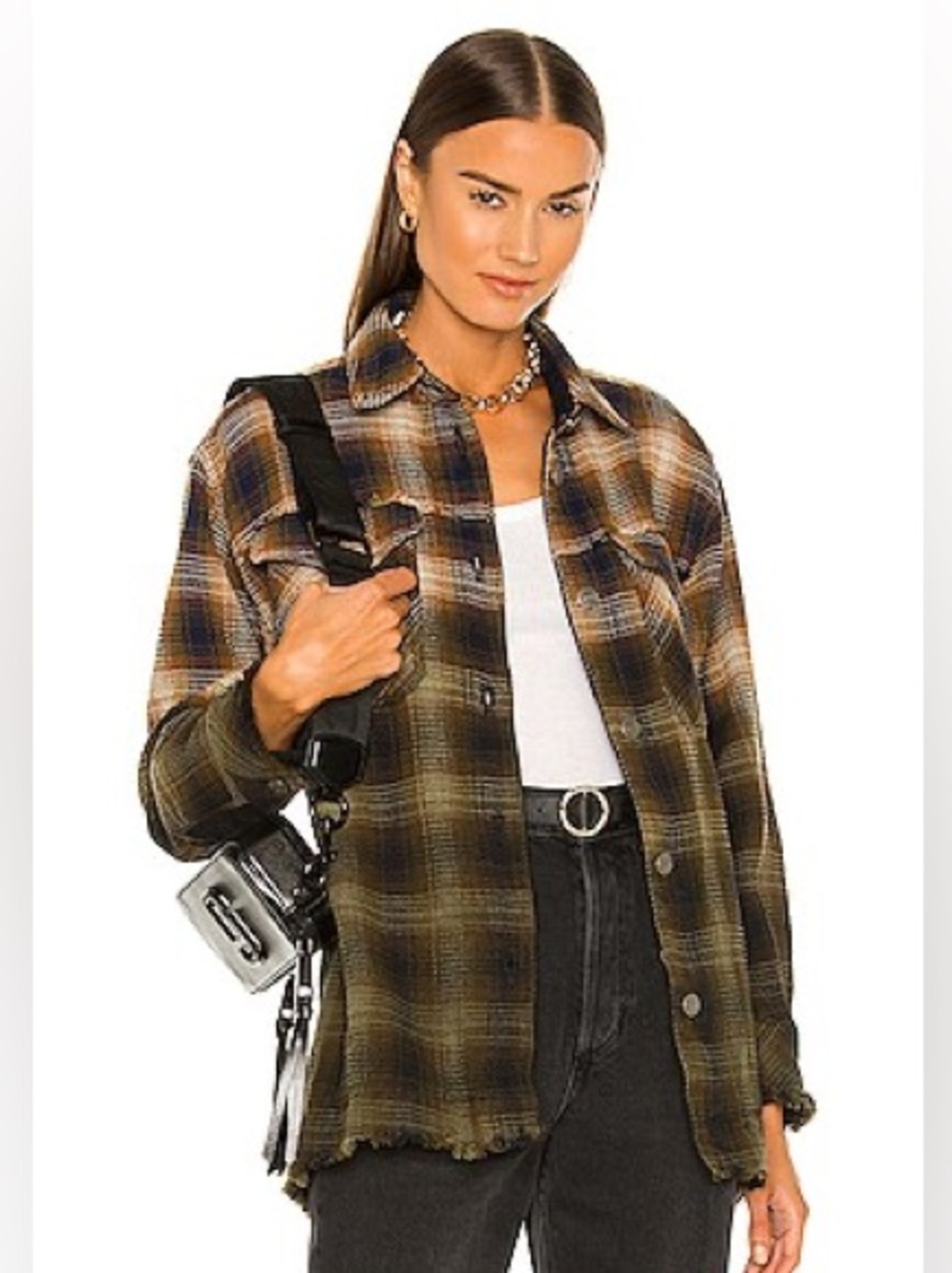 We The Free Anneli Plaid Shirt Jacket Tobacco Combo Size XS